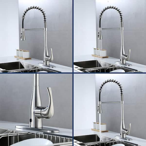 Motion Activated Single-Handle Pull-Down Spring Neck Sprayer Kitchen Faucet in Brushed Nickel