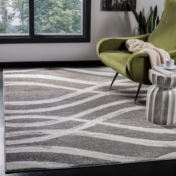 Adirondack 3 ft. x 3 ft. Square Charcoal/Ivory Waves Area Rug