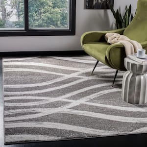 Adirondack Charcoal/Ivory 5 ft. x 8 ft. Striped Area Rug