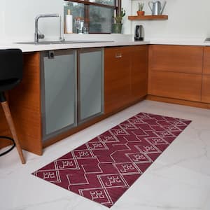 Aspen Burgundy Creme 2 ft. 8 in.. X 8 ft. Machine Washable Tribal Moroccan Bohemian Polyester Non-Slip Backing Area Rug