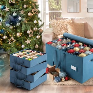 Blue non-Woven Fabric Large Christmas Ornament Storage Box