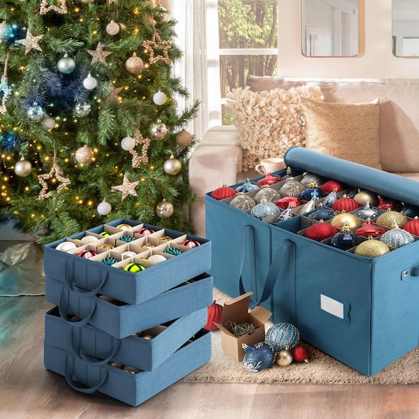 Blue non-Woven Fabric Large Christmas Ornament Storage Box