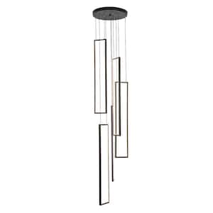 100-Watt Integrated LED Black Dimmable Contemporary Hanging Chandeliers for Living Room Stairs 5-Light Pendant Light