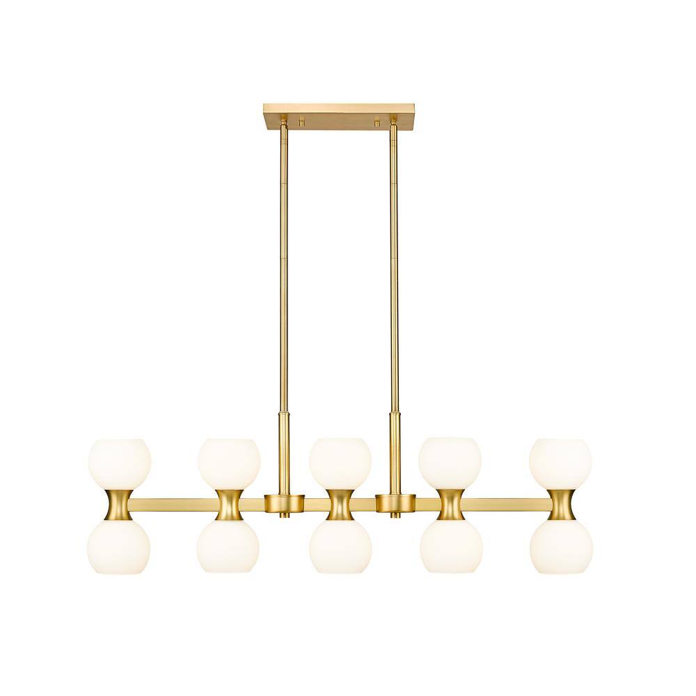Gold and Opal Glass 10-Light Linear Chandelier