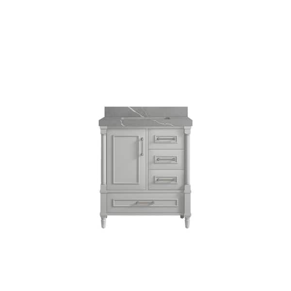 Willow Collections Hudson 30 in. W x 22 in. D x 36 in. H Bath Vanity in Coventry Gray with 2 in Piatra Gray Quartz Top