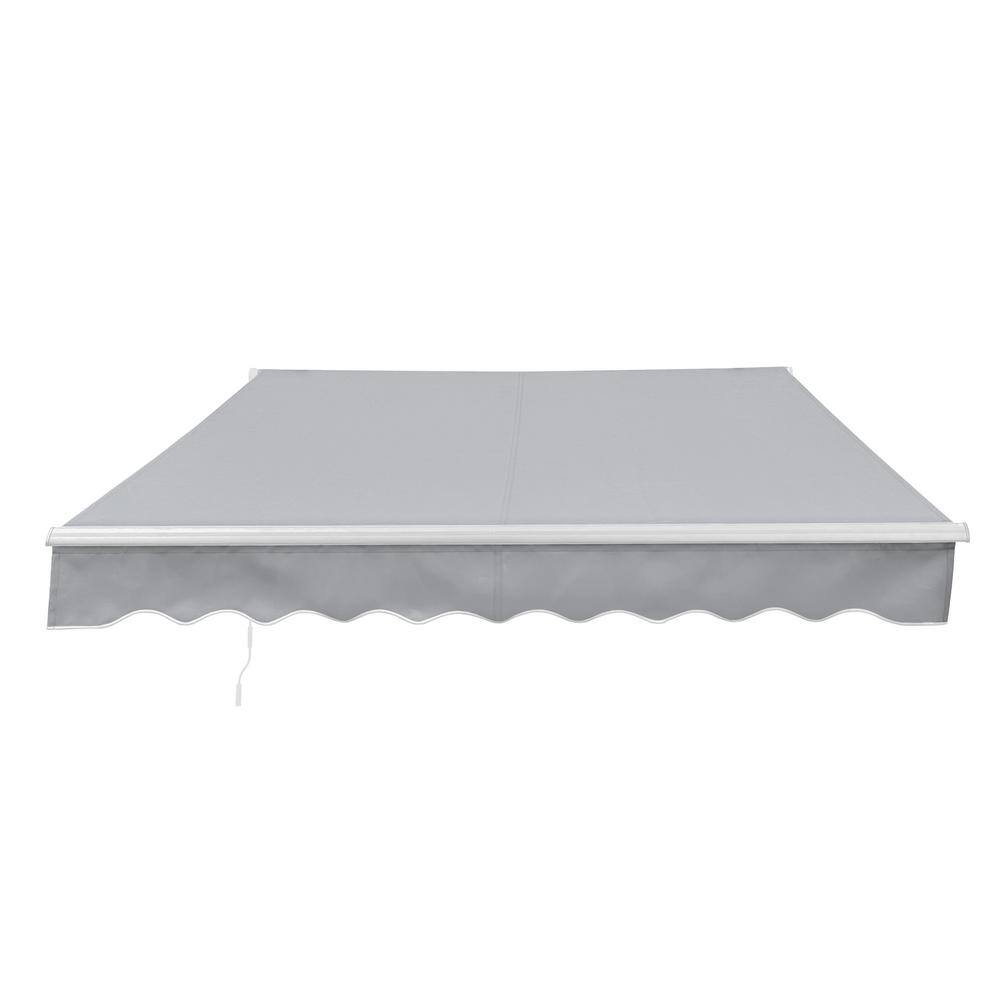 12 x 10 ft. Retractable Patio Awning - White Frame - Silver Gray Fabric