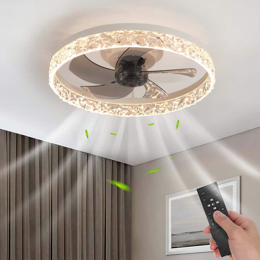 19.69 in. White Pleated Crystal LED Indoor Ceiling Fan with Light and ABS B
