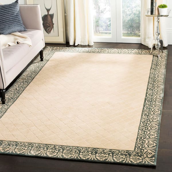 Total Performance 3 ft. x 5 ft. Ivory/Blue Diamond Border Area Rug