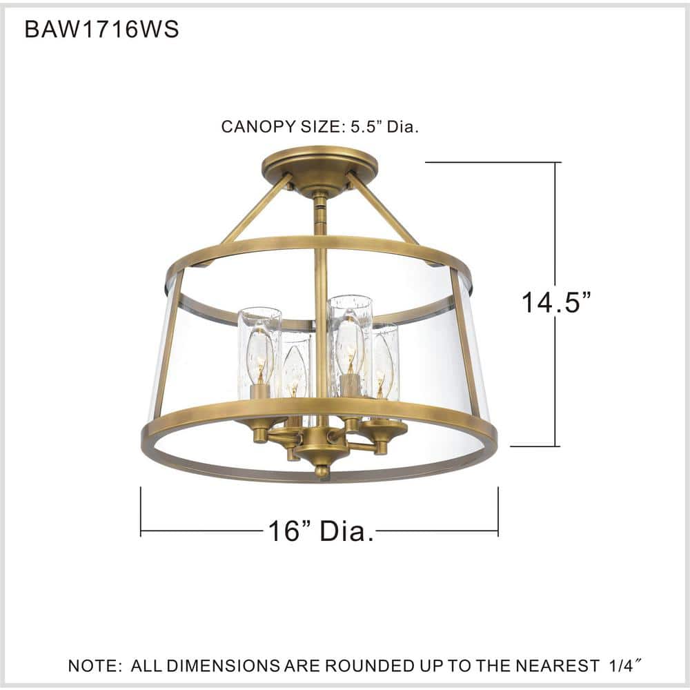 Barlow Transitional 4-Light Semi-Flush Drum Light in Polished Nickel