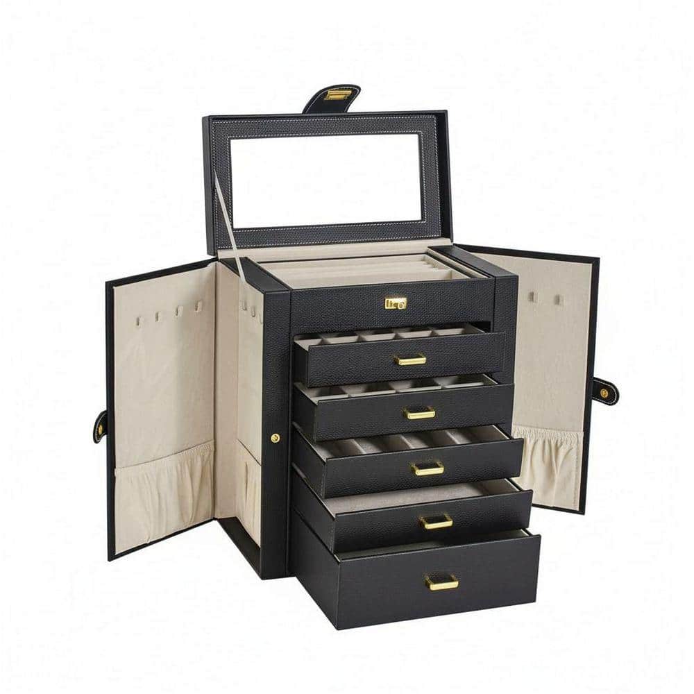 Extra Large Black Faux Leather Jewelry Box LINBQ623 - The Home Depot