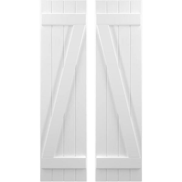 Ekena Millwork 14 in. W x 33 in. H Americraft 4-Board Exterior Real Wood Joined Board and Batten Shutters with Z-Bar in White