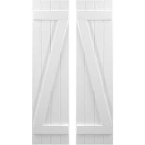 14 in. W x 48 in. H Americraft 4 Board Exterior Real Wood Joined Board and Batten Shutters with Z-Bar White