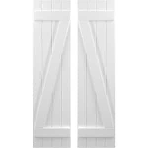 14 in. W x 55 in. H Americraft 4 Board Exterior Real Wood Joined Board and Batten Shutters with Z-Bar White
