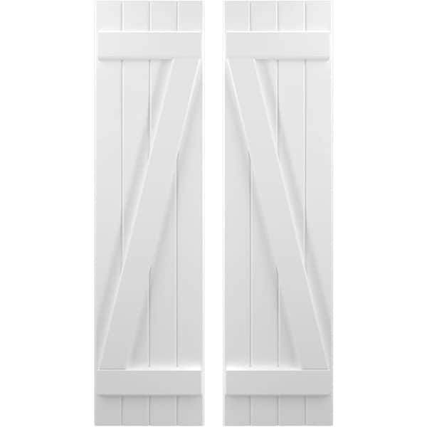 Ekena Millwork 14 in. W x 67 in. H Americraft 4-Board Exterior Real Wood Joined Board and Batten Shutters with Z-Bar in White