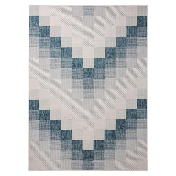 Patio Country Navy Blue/Cream 5 ft. x 7 ft. Ombre Chevron Polypropylene Indoor/Outdoor Area Rug
