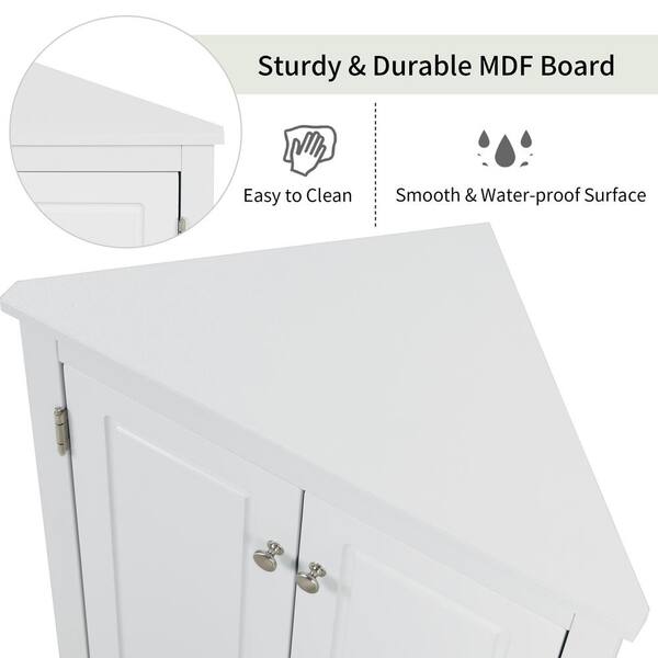 Tileon 23.6-in. W x 17.2-in. D x 31.5-in. H in White MDF Ready to Assemble Floor Corner Kitchen Cabinet with Adjustable Shelves