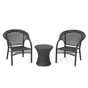 Tinsley Multi-Brown 3-Piece Faux Rattan Patio Conversation Set with Stacking Chairs