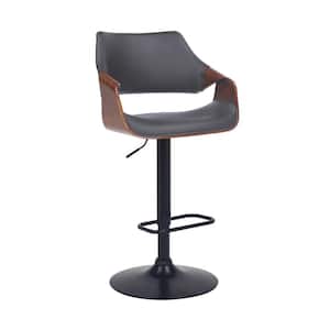 33 in. Black and Gray Low Back Metal Frame Bar Stool with Faux Leather Seat