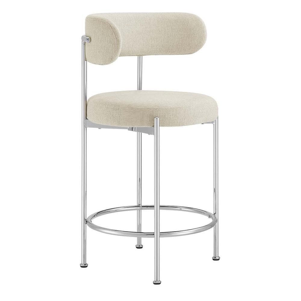 MODWAY Albie 25.5 in. Beige Silver Low Back Metal Bar Stool Counter ...