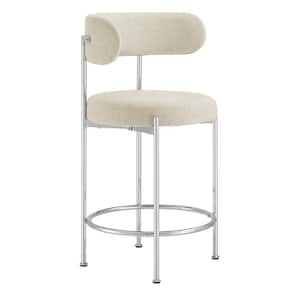 Albie 25.5 in. Beige Silver Low Back Metal Bar Stool Counter Stool with Fabric Seat 2 (Set of Included)