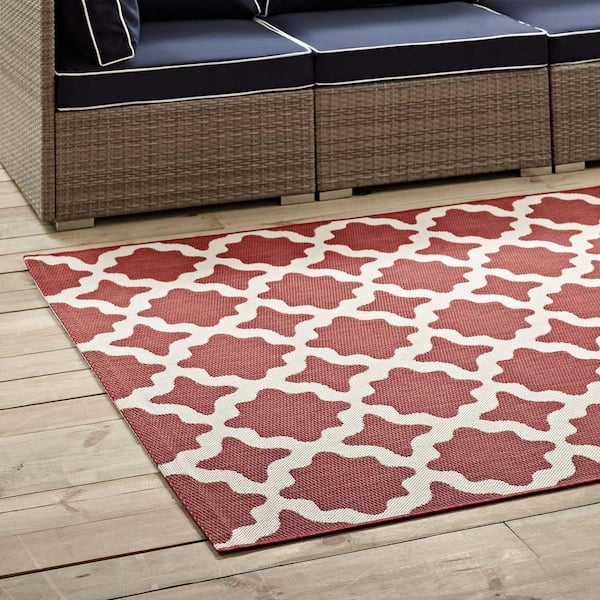 Cerelia in Red and Beige 5 ft. x 8 ft. Moroccan Trellis Indoor and Outdoor Area Rug