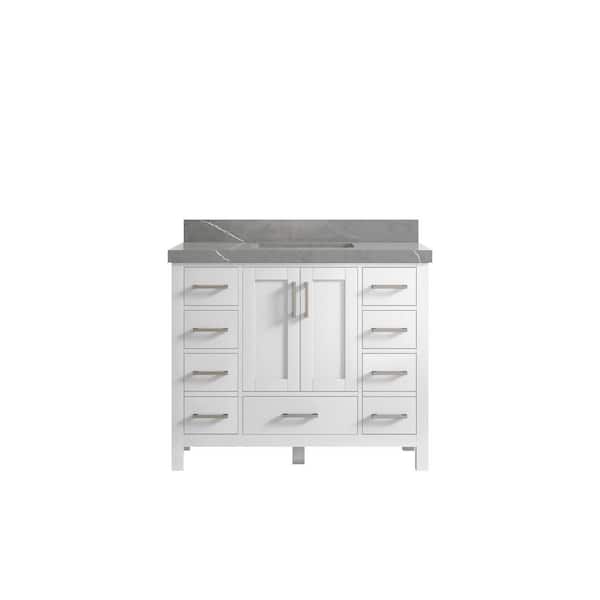 Willow Collections Malibu 42 in. W x 22 in. D x 36 in. H Bath Vanity in White with 2 in. Piatra Quartz Top