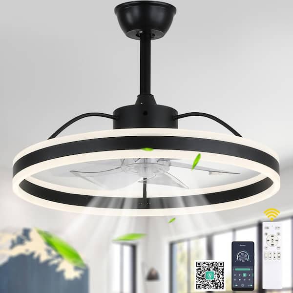 Cotti 24 in. Indoor Black Modern Smart Ceiling Fan with Lights, 6- Speed 3 Color Ceiling Fan with Remote & Downrod
