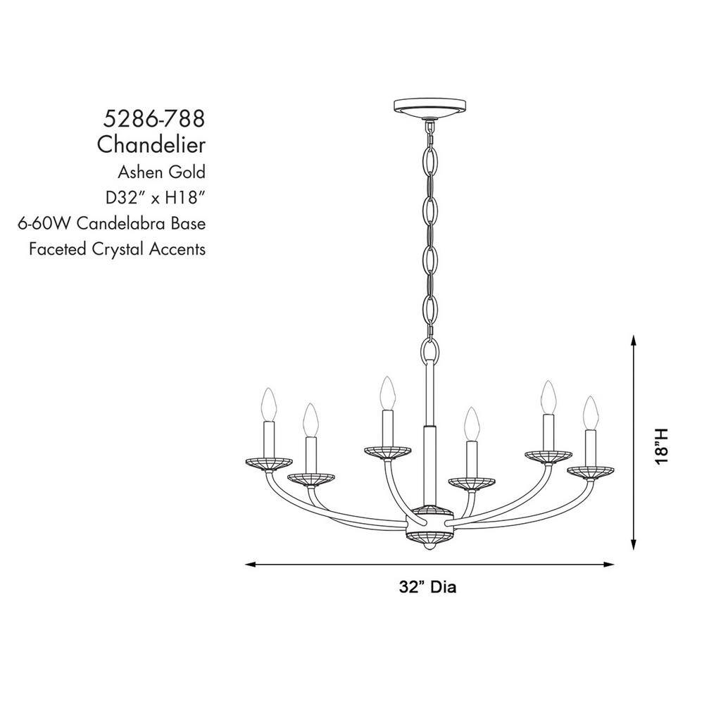 Ashen Gold 6-Light Chandelier with Clear Crystal Accents