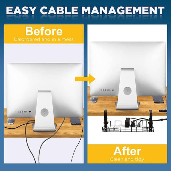Cable Management Under Desk, 16'' Under Desk Cable Management, Wire  Organizers Cord Management Pannel Design with Clamp & Cable Clips for Desk  Side