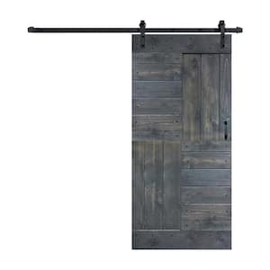 S Series 38 in. x 84 in. Carbon Gray Finished DIY Solid Wood Sliding Barn Door with Hardware Kit