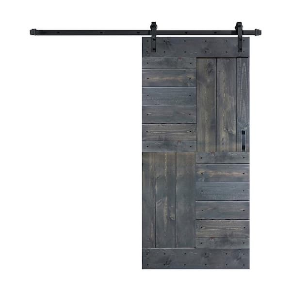 ISLIFE S Series 38 in. x 84 in. Carbon Gray Finished DIY Solid Wood Sliding Barn Door with Hardware Kit