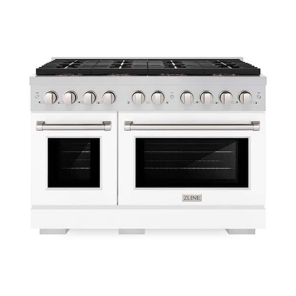 48 in. 6.7 cu. ft. Paramount Dual Fuel Range with 8 Burner DuoPro Cooktop and Dual Ovens with White Matte Doors