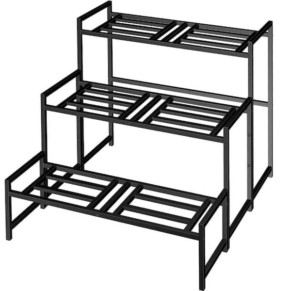 OGETFUUR 3-Tier Black Wrought Iron Heavy Duty Stackable Plant