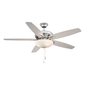 52 in. Indoor Nickel Modern Ceiling Fan with Pull Chain and Reversible Motor, Light bulbs Included