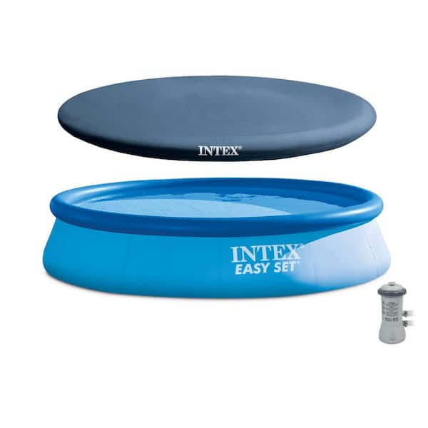 Intex 13 ft. x 32 in. Deep Round Above Ground Inflatable Swimming Pool Kit, Filter Pump and Cover