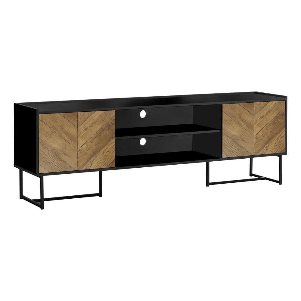 Black TV Stand Fits TVs up to 95 to 100 in. Features a Storage