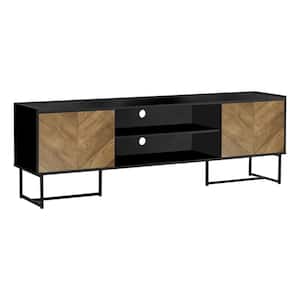 Black TV Stand Fits TVs up to 95 to 100 in. Features a Storage Cabinet