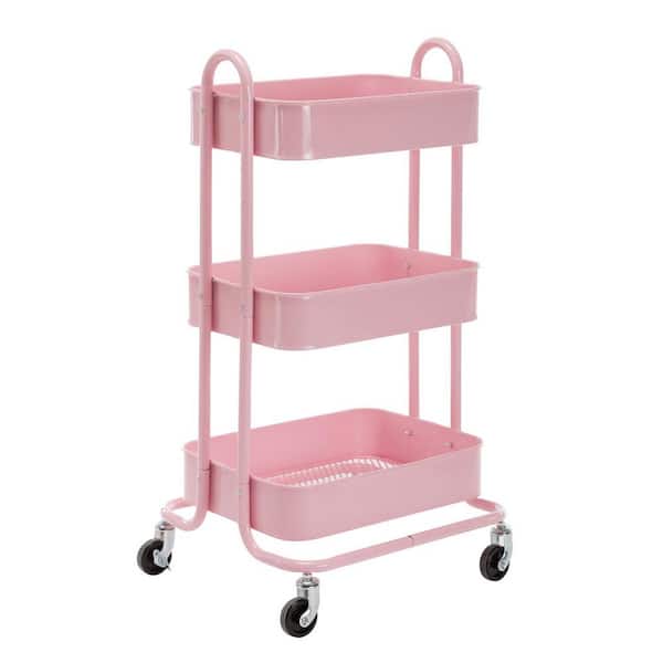Huluwat 3-Tier Metal 4-Wheeled Shelves Storage Drawer Cart in Pink RY-G ...