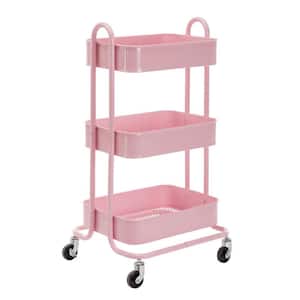 3-Tier Metal 4-Wheeled Shelves Storage Drawer Cart in Pink