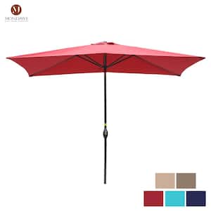 10 ft. Rectangular Aluminum Market Patio Umbrella Crank and Tilt Outdoor Umbrella in Red