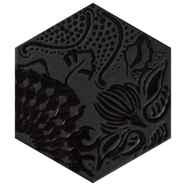 Merola Tile Gaudi Lux Hex Black 8-5/8 in. x 9-7/8 in. Porcelain Floor and Wall Tile (11.5 sq. ft./Case)