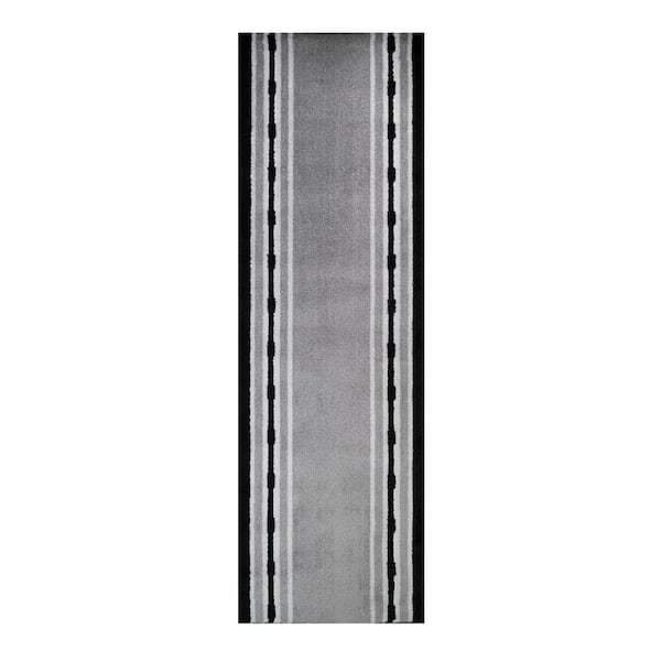 RugStylesOnline Custom Size Runner Rug Dot Border Black-Gray 26 in. W x ...