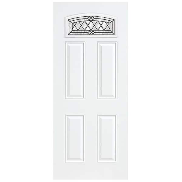 Masonite 36 in. x 80 in. Halifax Camber Fan Lite Right Hand Inswing Primed Smooth Fiberglass Prehung Front Door w/ No Brickmold