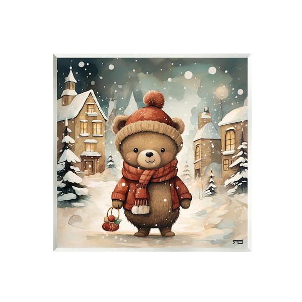 Stupell Industries Bear in Snowy Winter Village by RB 1-Piece Unframed Graphic Print Animal Poster Art Print 12 in. x 12 in.