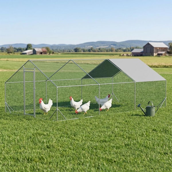 カメゴン Siavonce 240 in. W Walk-in Large Metal Chicken Coop, Galvanized