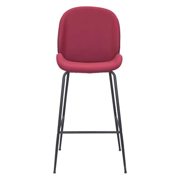 HomeRoots 30.9 in. Red Low Back Metal Counter Height Bar Chair with Upholstery Seat
