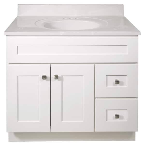 Brookings 37 in. W Single 4 in. Centerset Sink Bathroom Vanity in White with Ivory Swirl Cultured Marble Top Assembled