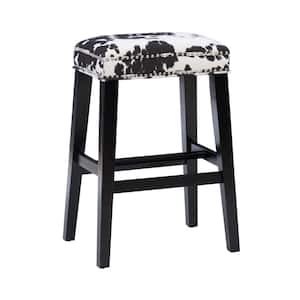 Benjamin 30 in. Black Backless Wood Bar Stool with Cow Printed Polyester Seat