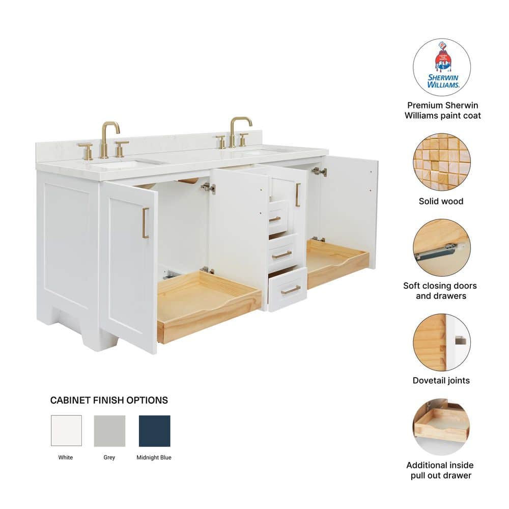 White Double Freestanding Bathroom Vanity with Quartz Top