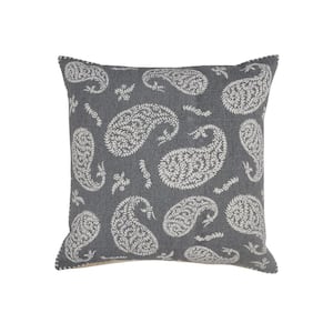 Casual Gray Paisley Transitional Soft Poly-Fill 24 in. x 24 in. Throw Pillow